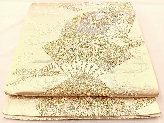 平和屋着物◎六通柄袋帯 扇面流し 金銀糸 正絹 逸品 BAAL3166if