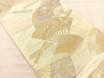 平和屋着物◎六通柄袋帯 扇面流し 金銀糸 正絹 逸品 BAAL3166if
