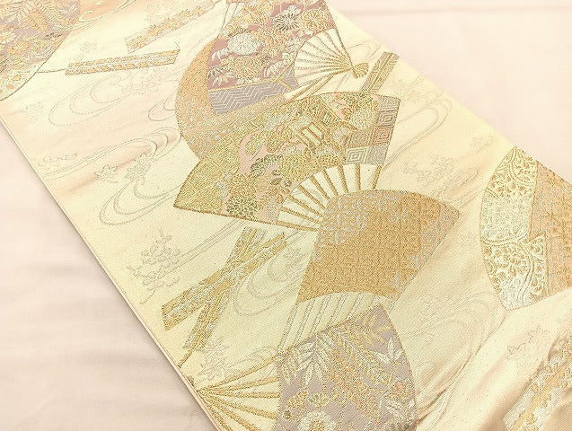 平和屋着物◎六通柄袋帯 扇面流し 金銀糸 正絹 逸品 BAAL3166if