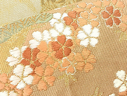 平和屋着物◎六通柄袋帯 ヱ霞遠山花文 金糸 正絹 逸品 BAAL3195if
