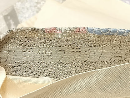平和屋着物◎六通柄袋帯 唐織 御所車花鳥文 九百錦 プラチナ箔 正絹 逸品 BAAL4124if