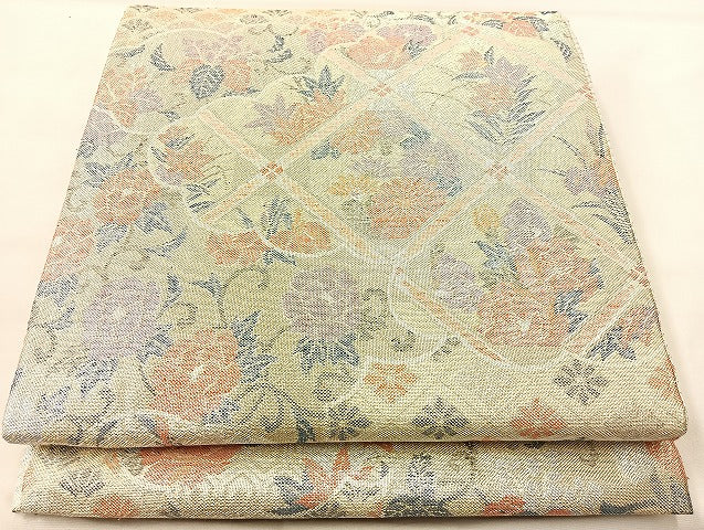平和屋着物◎新佐賀錦 六通柄袋帯 雲取り吉祥花文 銀糸 正絹 逸品 BAAL4139if