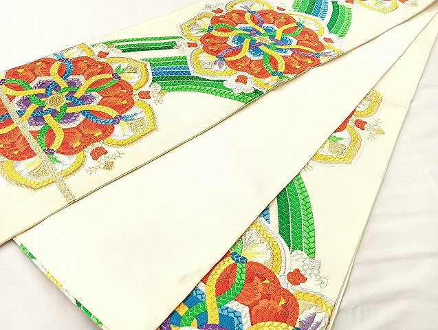 平和屋着物◎六通柄袋帯 唐織 青海綾紐華紋 金銀糸 正絹 逸品 BAAL4142if