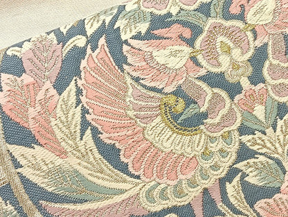 平和屋着物◎太鼓柄袋帯 唐織 鳳凰花絵皿 金銀糸 正絹 逸品 BAAL4159if