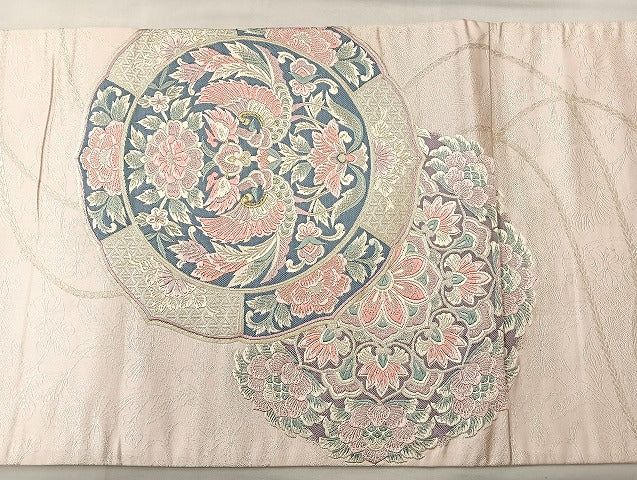 平和屋着物◎太鼓柄袋帯 唐織 鳳凰花絵皿 金銀糸 正絹 逸品 BAAL4159if