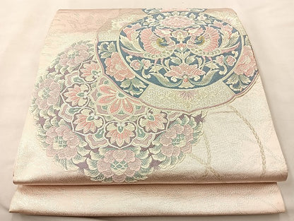 平和屋着物◎太鼓柄袋帯 唐織 鳳凰花絵皿 金銀糸 正絹 逸品 BAAL4159if