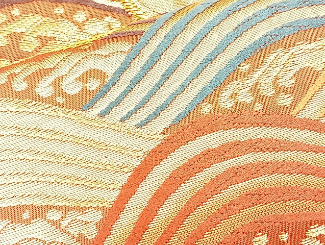 平和屋着物◎六通柄袋帯　唐織　青海波　金糸　正絹　逸品　BAAL4163if