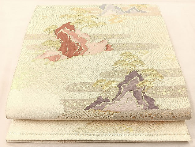 平和屋着物◎太鼓柄袋帯 ヱ霞浜松文 金銀糸 正絹 逸品 BAAL4178if