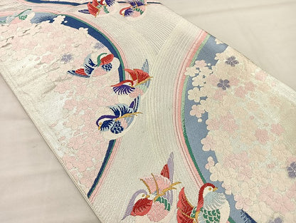平和屋着物◎六通柄袋帯 唐織 薫風鴛鴦 金銀糸 正絹 逸品 BAAL4185if