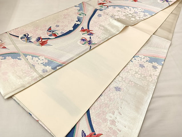 【裂取唐花向鴛鴦文様】六通　袋帯(正絹)No,W101 楽天市場】【未使用・新古品】正絹 花喰鳥唐華四角文様 六通袋帯