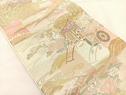 平和屋着物◎六通柄袋帯 更級錦 金糸 正絹 逸品 BAAL4180if