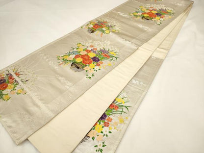 平和屋着物◎六通柄袋帯 唐織 花陶器文 金銀糸 正絹 逸品 AAAL5519pf