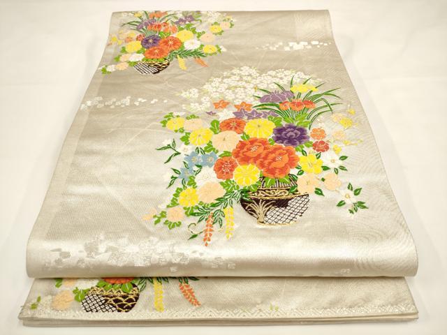 平和屋着物◎六通柄袋帯 唐織 花陶器文 金銀糸 正絹 逸品 AAAL5519pf