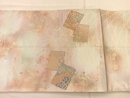 平和屋着物◎六通太鼓柄袋帯 色紙集 金糸 正絹 逸品 BAAL7171di