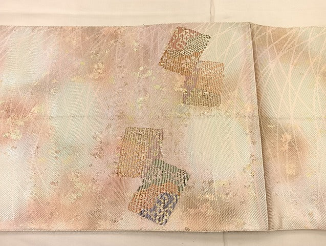 平和屋着物◎六通太鼓柄袋帯 色紙集 金糸 正絹 逸品 BAAL7171di