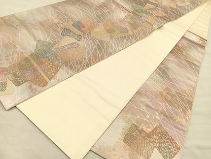 平和屋着物◎六通太鼓柄袋帯 色紙集 金糸 正絹 逸品 BAAL7171di