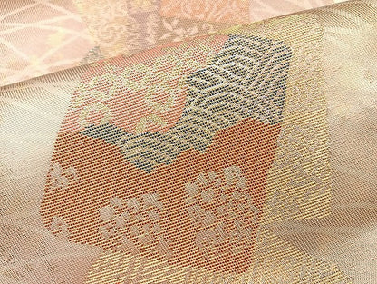 平和屋着物◎六通太鼓柄袋帯 色紙集 金糸 正絹 逸品 BAAL7171di