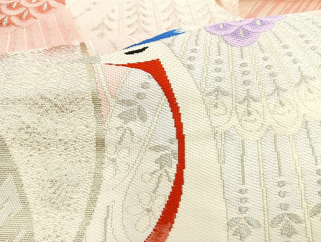 平和屋着物◎六通柄袋帯 唐織 孔雀 銀糸 正絹 逸品 未使用 BAAL0184cm