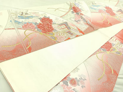 平和屋着物◎六通柄袋帯 唐織 御所車花文 金銀糸 正絹 逸品 BAAL0189cm