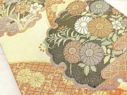 平和屋着物◎佐賀錦 六通柄袋帯 雪輪花文 金糸 正絹 逸品 BAAL0197cm