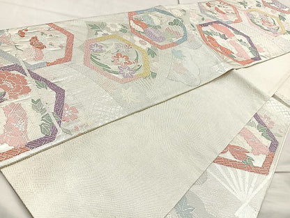 平和屋着物◎佐賀錦 六通柄袋帯 亀甲花文 金糸 正絹 逸品 BAAL0191cm