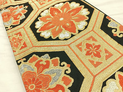 平和屋着物◎六通柄袋帯 唐織 蜀江花文 金糸 正絹 逸品 BAAL0196cm