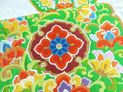 平和屋着物◎六通柄袋帯 唐織 花丸文 金銀糸 正絹 逸品 BAAL0193cm