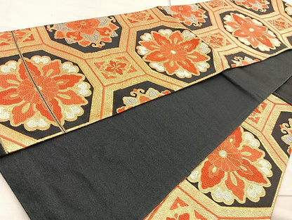 平和屋着物◎六通柄袋帯 唐織 蜀江花文 金糸 正絹 逸品 BAAL0196cm