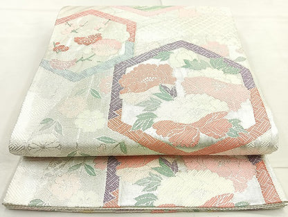 平和屋着物◎佐賀錦 六通柄袋帯 亀甲花文 金糸 正絹 逸品 BAAL0191cm