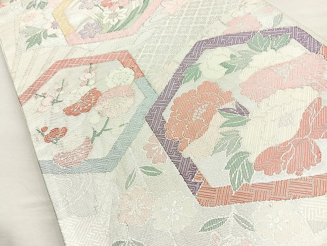 平和屋着物◎佐賀錦 六通柄袋帯 亀甲花文 金糸 正絹 逸品 BAAL0191cm