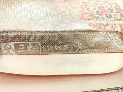 平和屋着物◎六通柄袋帯 唐織 正倉院花文 三松 金糸 正絹 逸品 BAAL1007cm