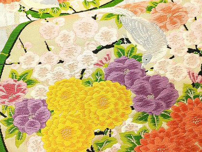 平和屋着物◎六通柄袋帯 唐織 花鳥丸文 金銀糸 正絹 逸品 BAAL1010cm
