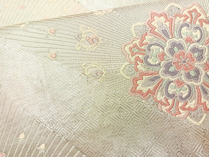 平和屋着物◎六通柄袋帯 唐織 正倉院花文 三松 金糸 正絹 逸品 BAAL1007cm