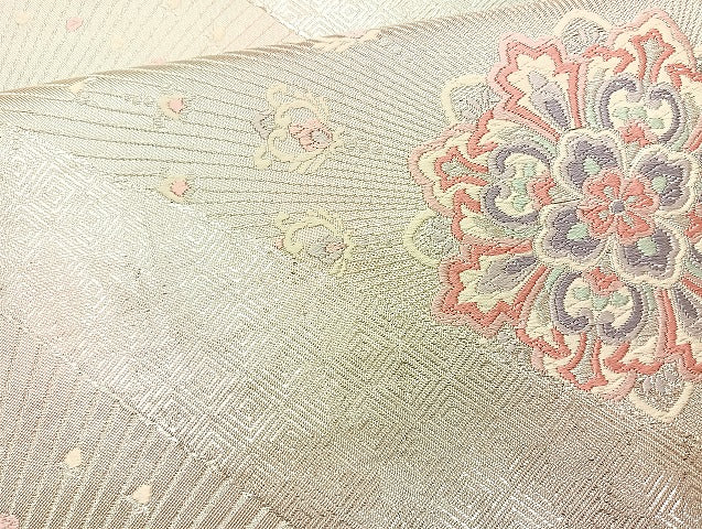 平和屋着物◎六通柄袋帯 唐織 正倉院花文 三松 金糸 正絹 逸品 BAAL1007cm