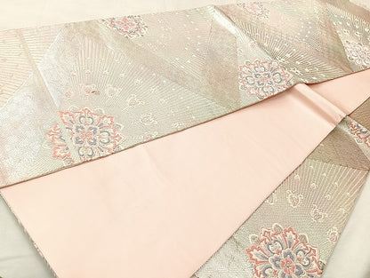 平和屋着物◎六通柄袋帯 唐織 正倉院花文 三松 金糸 正絹 逸品 BAAL1007cm