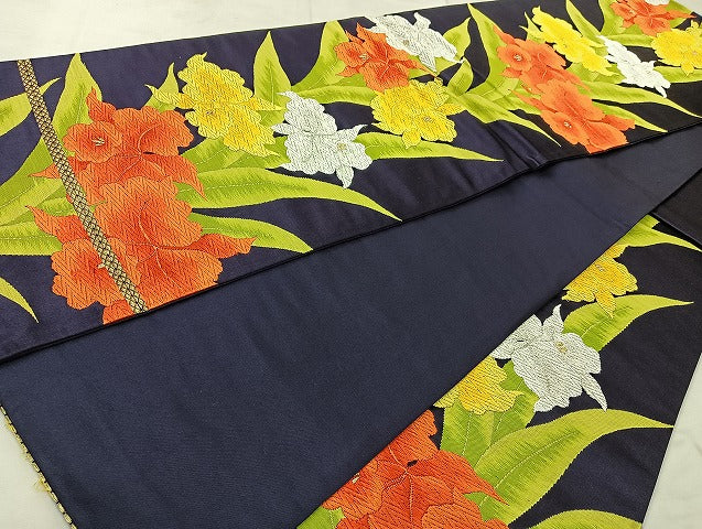 平和屋着物◎六通柄袋帯 唐織 草花文 金銀糸 正絹 逸品 BAAL1036cm