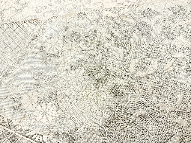 平和屋着物◎六通柄袋帯 唐織 裂取華鳥文 正絹 逸品 BAAL1034cm