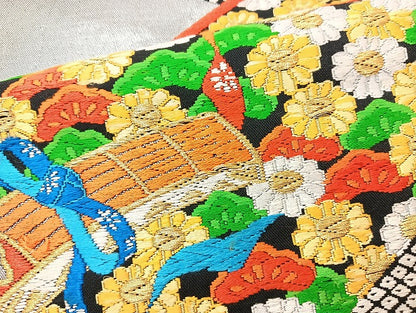 平和屋着物◎六通柄袋帯 唐織 花宝尽くし 金銀糸 正絹 逸品 BAAL1029cm
