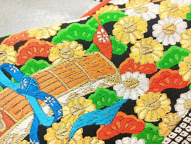 平和屋着物◎六通柄袋帯 唐織 花宝尽くし 金銀糸 正絹 逸品 BAAL1029cm