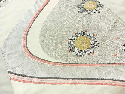 平和屋着物◎六通柄袋帯 草花文 銀彩 正絹 逸品 BAAL1039cm