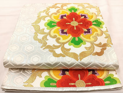 平和屋着物◎六通柄袋帯　唐織正倉院花文　金銀糸　正絹　逸品　BAAL1027cm