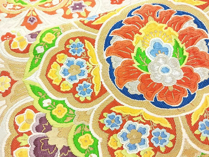 平和屋着物◎六通柄袋帯 唐織 正倉院花文 金銀糸 正絹 逸品 BAAL1053cm