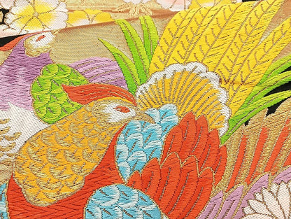 平和屋着物◎六通柄袋帯 唐織 花鳥文 金糸 正絹 逸品 BAAL1052cm