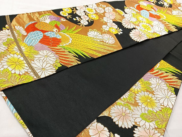 平和屋着物◎六通柄袋帯 唐織 花鳥文 金糸 正絹 逸品 BAAL1052cm