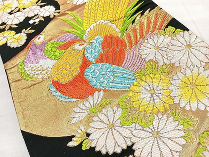 平和屋着物◎六通柄袋帯 唐織 花鳥文 金糸 正絹 逸品 BAAL1052cm