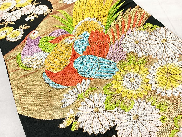 平和屋着物◎六通柄袋帯 唐織 花鳥文 金糸 正絹 逸品 BAAL1052cm