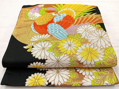 平和屋着物◎六通柄袋帯 唐織 花鳥文 金糸 正絹 逸品 BAAL1052cm