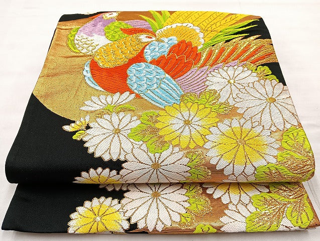 平和屋着物◎六通柄袋帯 唐織 花鳥文 金糸 正絹 逸品 BAAL1052cm
