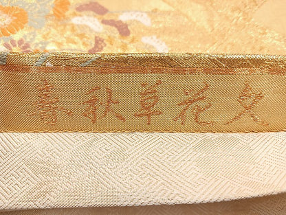 平和屋着物◎六通柄袋帯　唐織　春秋草花文　金糸　正絹　逸品　BAAL1071cm