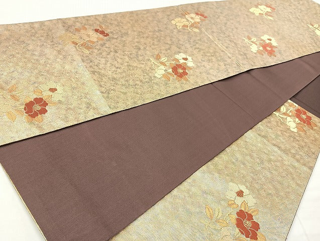 平和屋着物◎太鼓柄袋帯 唐織 花鳥文 手織 引箔 正絹 逸品 BAAL1065cm